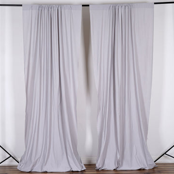 2 Pack Silver Scuba Polyester Divider Backdrop Curtains, Inherently Flame Resistant Event Drapery Panels Wrinkle Free With Rod Pockets - 10ftx10ft