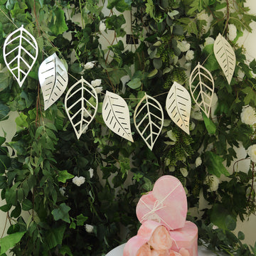Silver Foiled Paper Assorted Leaves Hanging Garland Banner 7ft