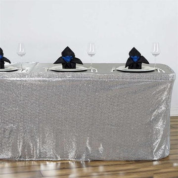 Silver Glitzy Sequin Table Skirts 17ft
