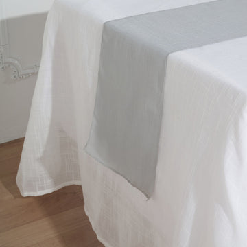 Silver Linen Table Runner, Slubby Textured Wrinkle Resistant Table Runner 12"x108"