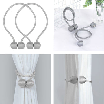 2 Pack Silver Magnetic Curtain Tie Backs For Window Drapes and Backdrop Panels