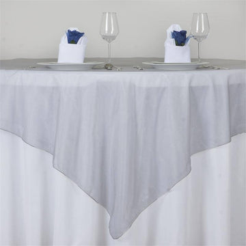 Elevate Your Event Decor with the Silver Organza Square Table Overlay 72"x72"