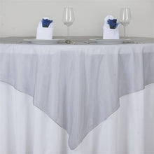 72 Inch x 72 Inch Silver Square Organza Table Overlay#whtbkgd