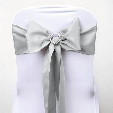 Elegant Silver Polyester Chair Sashes for Stunning Wedding Chair Decor