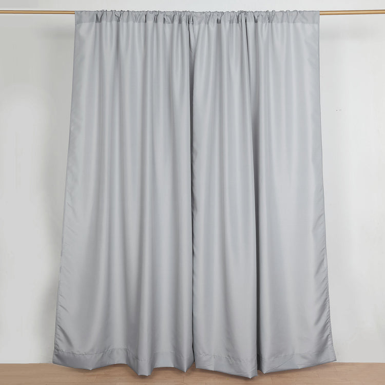 2 Pack Silver Polyester Divider Backdrop Curtains With Rod Pockets, Event Drapery Panels 130GSM 10ft