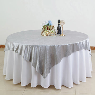 Silver Premium Soft Velvet Table Overlay, Square Tablecloth Topper 72"x72"