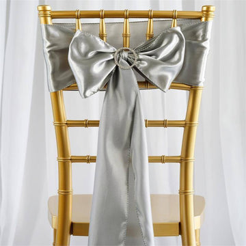 Elegant Silver Satin Chair Sashes for Stunning Wedding Chair Decor