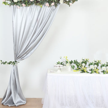 Elegant Silver Satin Curtain Panel Backdrop Drapes for Stunning Events