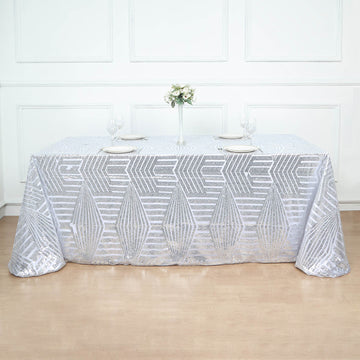 Silver Seamless Diamond Sequin Rectangular Tablecloth 90"x132"