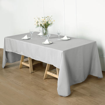 Elevate Your Event with the Silver Seamless Polyester Rectangular Tablecloth