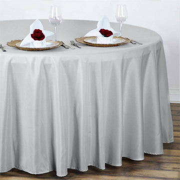 Elegant Silver Seamless Polyester Round Tablecloth 108