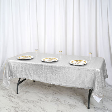 Elegant Silver Seamless Premium Sequin Rectangle Tablecloth 60"x102"