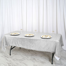 60"x102" Silver Premium Sequin Rectangle Tablecloth