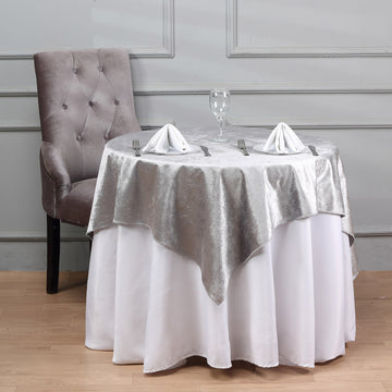 Silver Seamless Premium Velvet Square Table Overlay, Reusable Linen 54"x54"