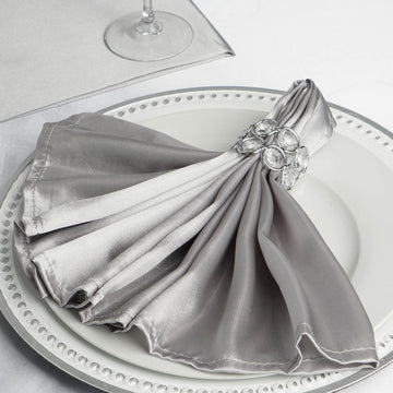 Elevate Your Tables with Silver Satin Dinner Napkins