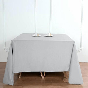 Elegant Silver Seamless Square Polyester Tablecloth 90"x90"