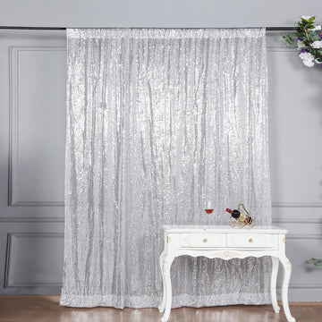 Silver Sequin Divider Backdrop Curtain Panel, Photo Booth Event Drapes - 8ftx8ft