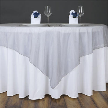 Silver Sheer Organza Square Table Overlay 60"x60"