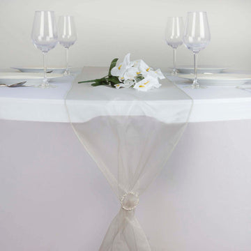 10 Pack Silver Sheer Organza Table Runners - 14"x108"