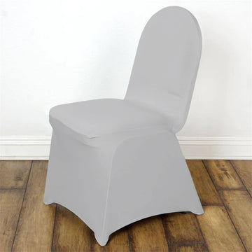 Elevate Your Event with the Silver Spandex Stretch Fitted Banquet Chair Cover
