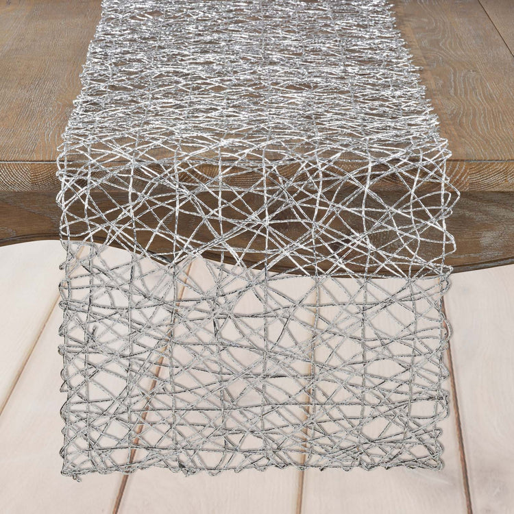 16 Inch x 72 Inch Metallic Silver Wire Nest Table Runner