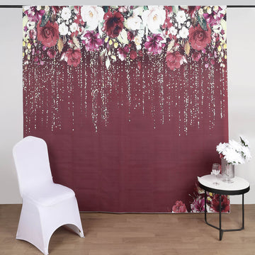 Add a Touch of Elegance with the Sparkly Burgundy Rose Floral Print Vinyl Photography Backdrop