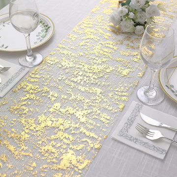 Sparkly Metallic Gold Foil Thin Mesh Polyester Table Runner 25GSM 108"