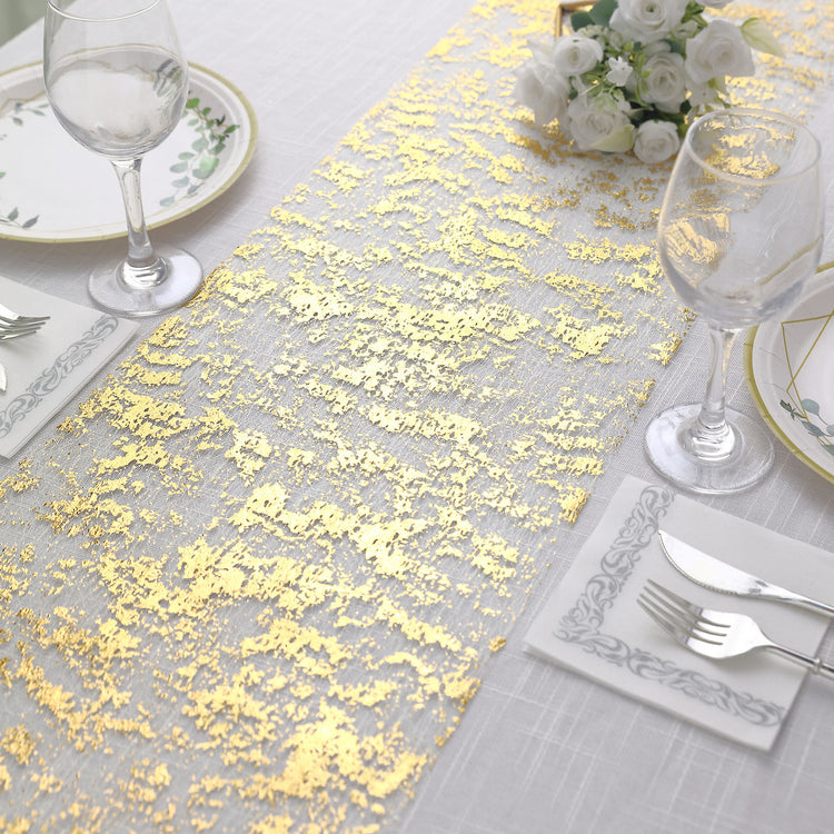 25 GSM Gold Foil Mesh Table Runner in Polyester Material 108 Inch