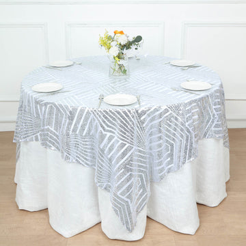 Add Glamour to Your Event with the Silver Diamond Glitz Sequin Table Overlay