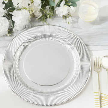 Add Elegance to Your Table with Sunray Metallic Silver Disposable Charger Plates