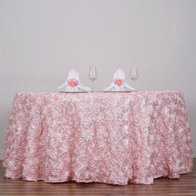 3D Rosette Grandiose 120 Inch Blush Rose Gold Satin Round Tablecloth