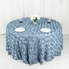 Round Tablecloth Dusty Blue Grandiose 3D Rosette Design 120 Inch Satin