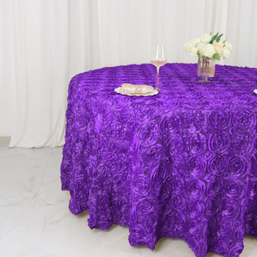 Create a Picture-Perfect Ambiance with the Purple Seamless Grandiose 3D Rosette Satin Round Tablecloth 120