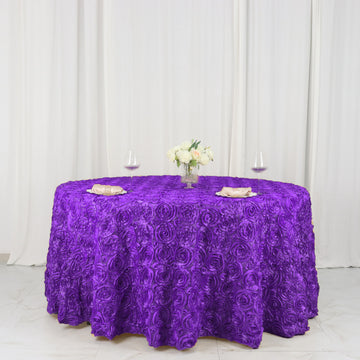 Enhance Your Event Decor with Purple Seamless Grandiose 3D Rosette Satin Tablecloth