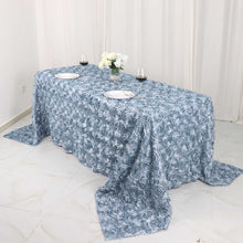 90 Inch x 132 Inch Dusty Blue Rectangle Tablecloth with Grandiose 3D Rosettes in Satin