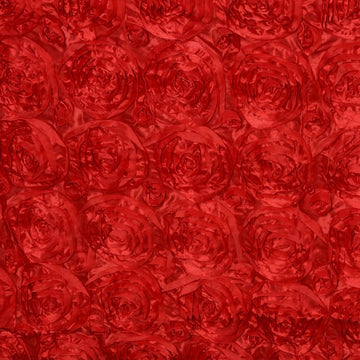 Create a Dreamy Ambiance with the Red Seamless Grandiose Rosette 3D Satin Rectangle Tablecloth