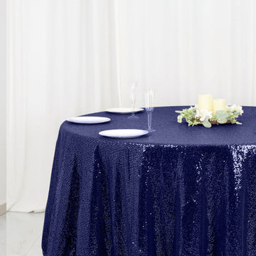 Unleash Your Creativity with the Navy Blue Seamless Premium Sequin Round Tablecloth 120