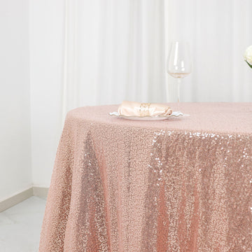 Experience Luxury with the Rose Gold Seamless Premium Sequin Round Tablecloth 120