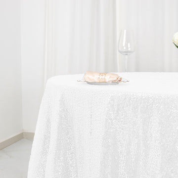 Unleash the Elegance of the White Seamless Premium Sequin Round Tablecloth 120