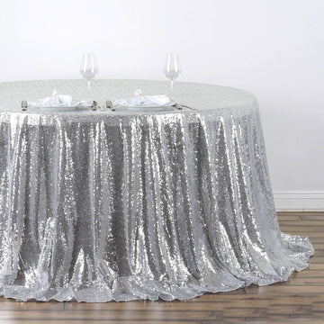 The Perfect Addition to Your Celebration: Silver Seamless Premium Sequin Round Tablecloth