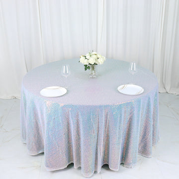 Make a Statement with the Iridescent Blue Seamless Premium Sequin Round Tablecloth
