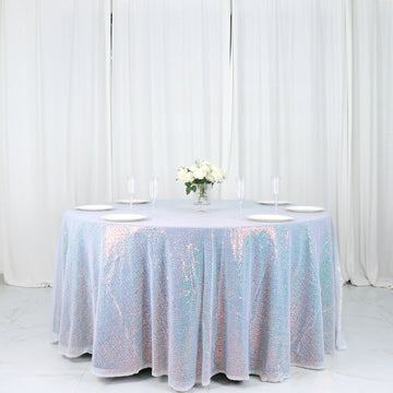 Elevate Your Event with the Iridescent Blue Seamless Premium Sequin Round Tablecloth