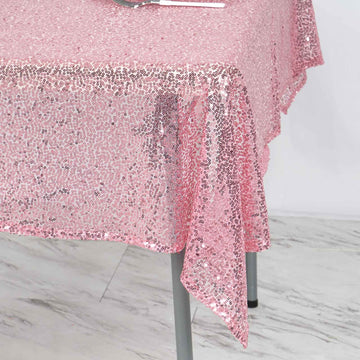 Transform Any Occasion with the Pink Seamless Premium Sequin Square Tablecloth