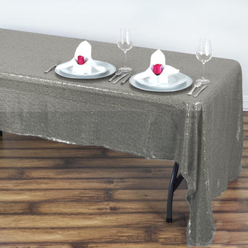 Create Unforgettable Memories with the Silver Seamless Premium Sequin Rectangle Tablecloth