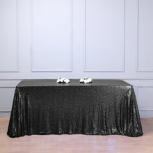 90 inch x 132 inch Black Premium Sequin Rectangle Tablecloth