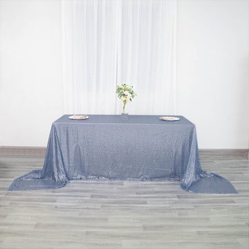 Dusty Blue Seamless Premium Sequin Rectangle Tablecloth 90x156