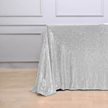 Create an Unforgettable Event with the Silver Seamless Premium Sequin Rectangle Tablecloth