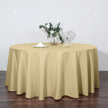 Elevate Your Event with the Champagne Seamless Polyester Round Tablecloth 120