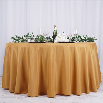 Enhance Your Event Decor with the Gold Seamless Polyester Round Tablecloth 132