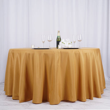 Elevate Your Event Decor with the Gold Seamless Polyester Round Tablecloth 132